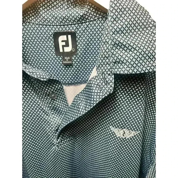 FootJoy FJ Mens Polo Shirt Size Large White Blue Geometric Athletic Fit Golf - Picture 6 of 11